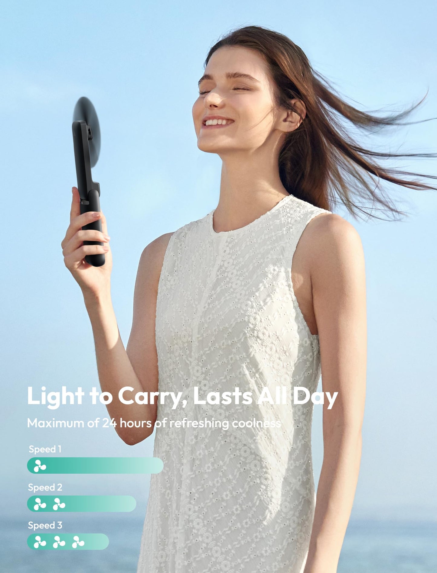 Aecooly Slim Portable Fan [24H Max Cooling Time]