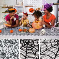 Black Lace Spider Web Table Runners for Halloween Decor
