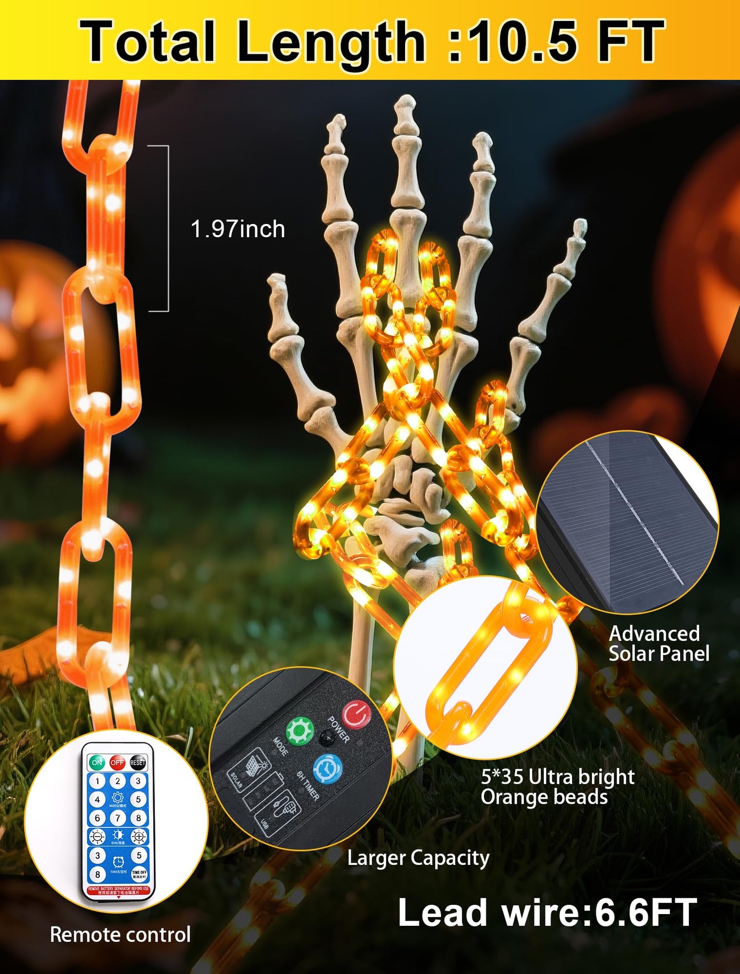 Halloween Battery-Operated Orange LED String Lights