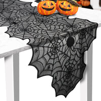Black Lace Spider Web Table Runners for Halloween Decor