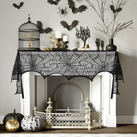 Black Lace Spider Web Table Runners for Halloween Decor