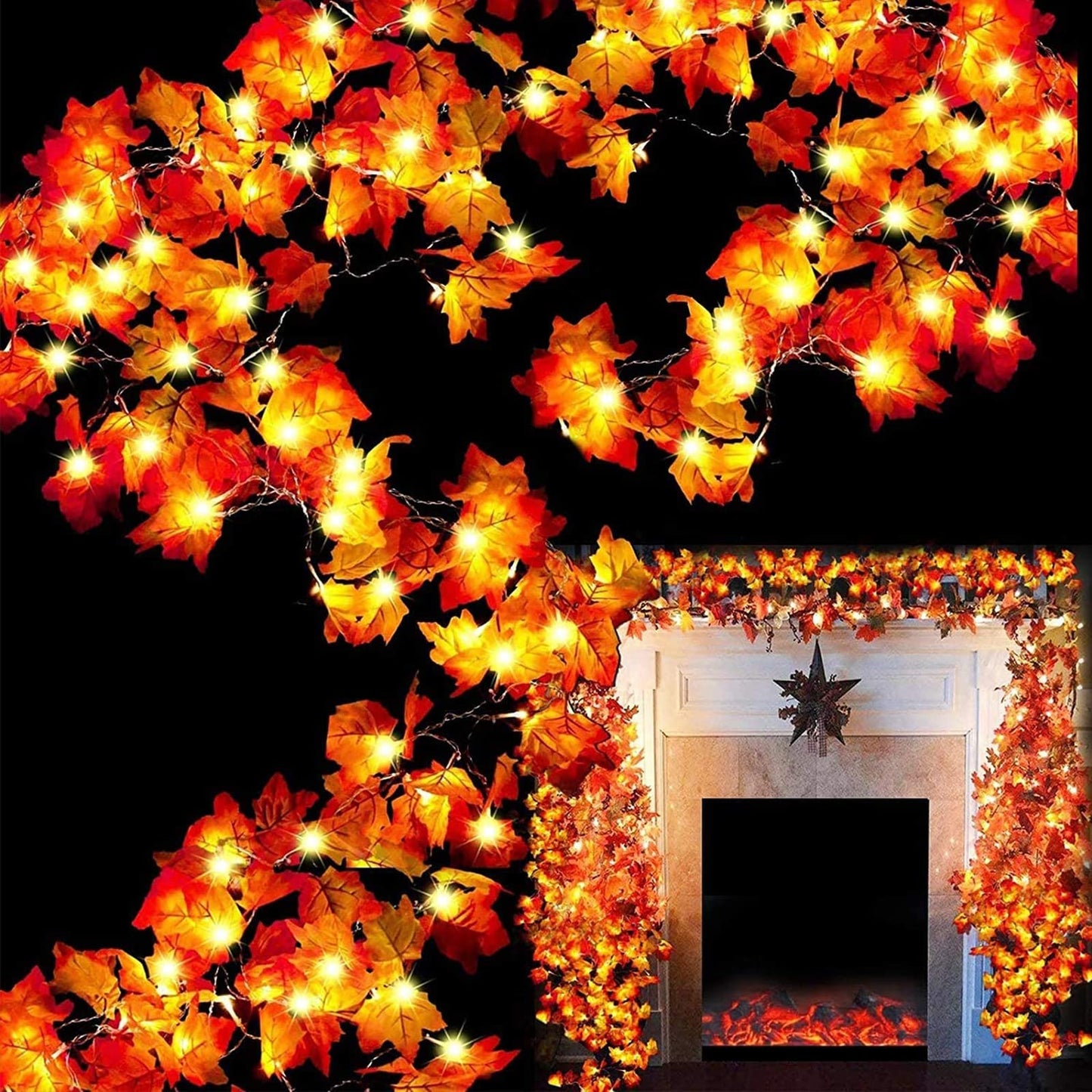TURNMEON 2-Pack 20ft Maple Leaf LED String Lights