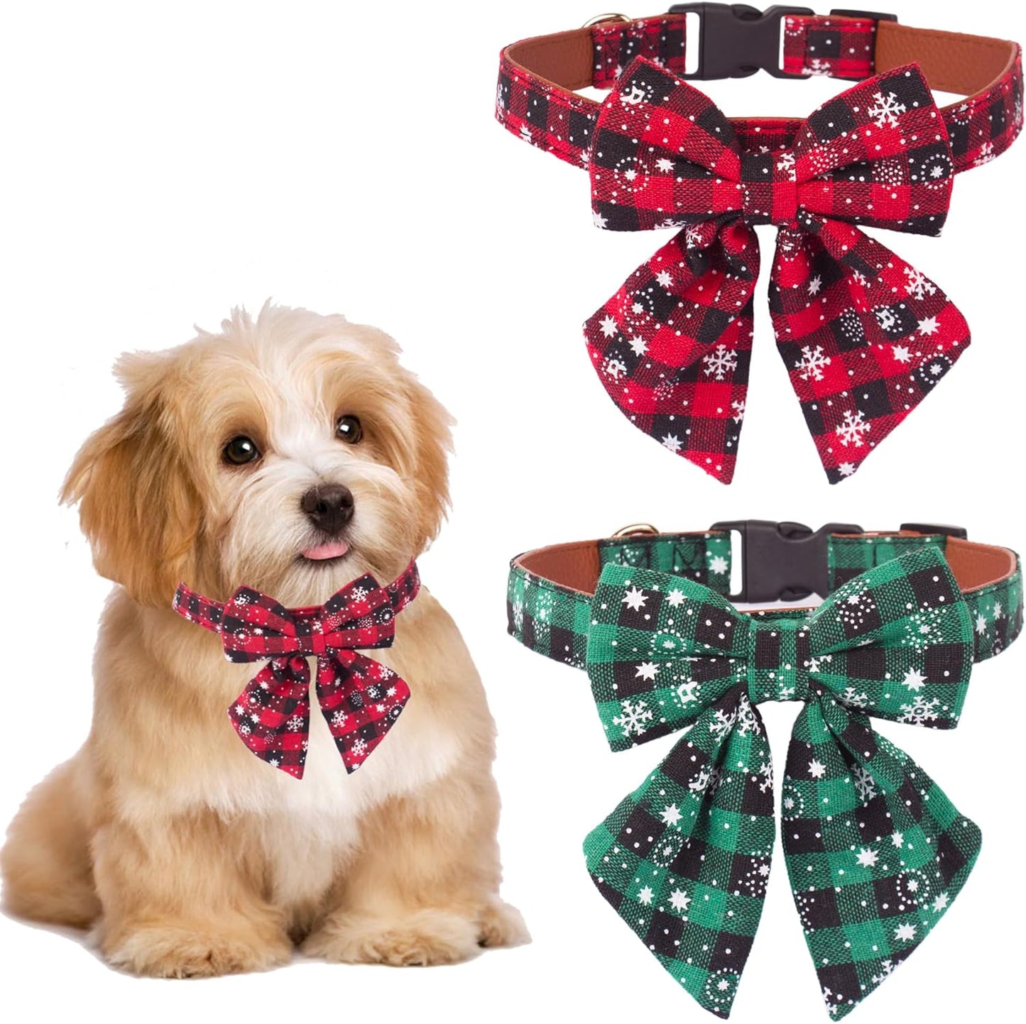 ADOGGYGO Adjustable Dog Bowtie Collar Red Green Plaid