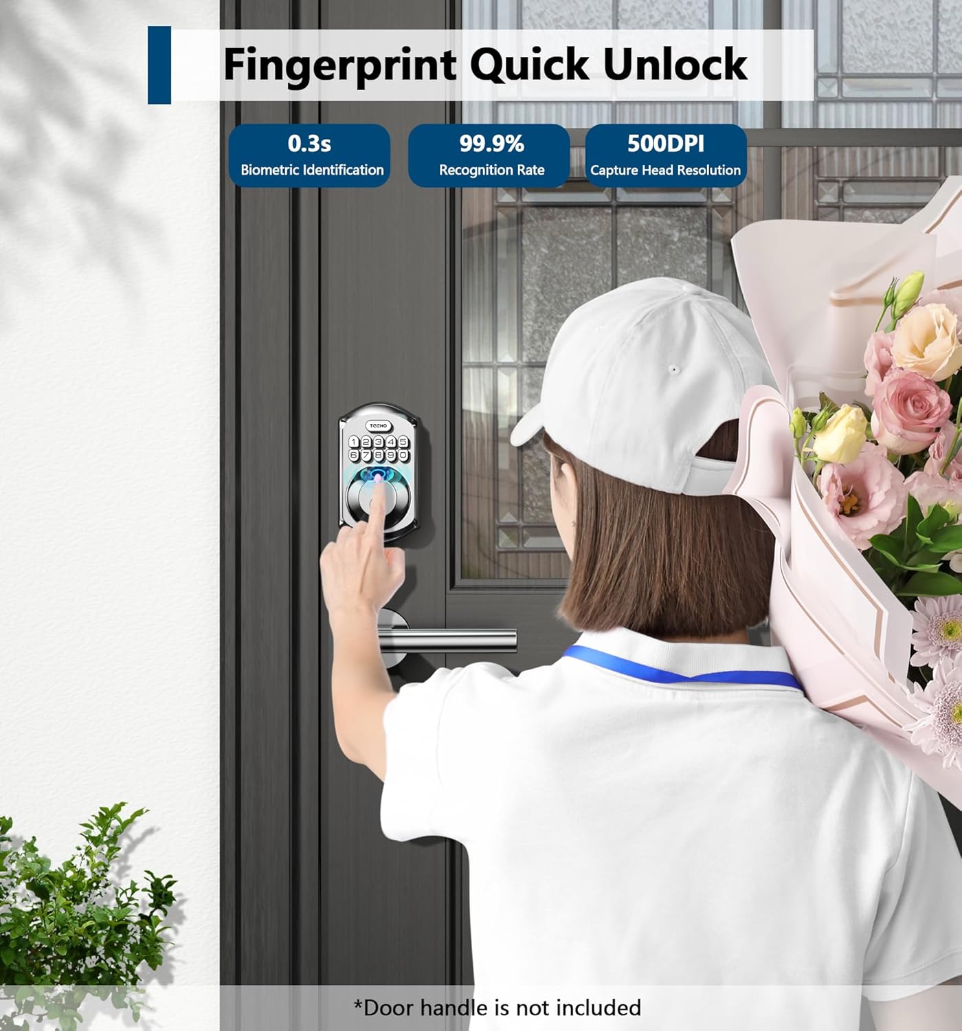 TEEHO TE002 Fingerprint Door Lock - Keyless Entry Door Lock - Electronic Keypad Deadbolt - Smart Locks for Front Door - Auto Lock - Easy Installation - Satin Nickel