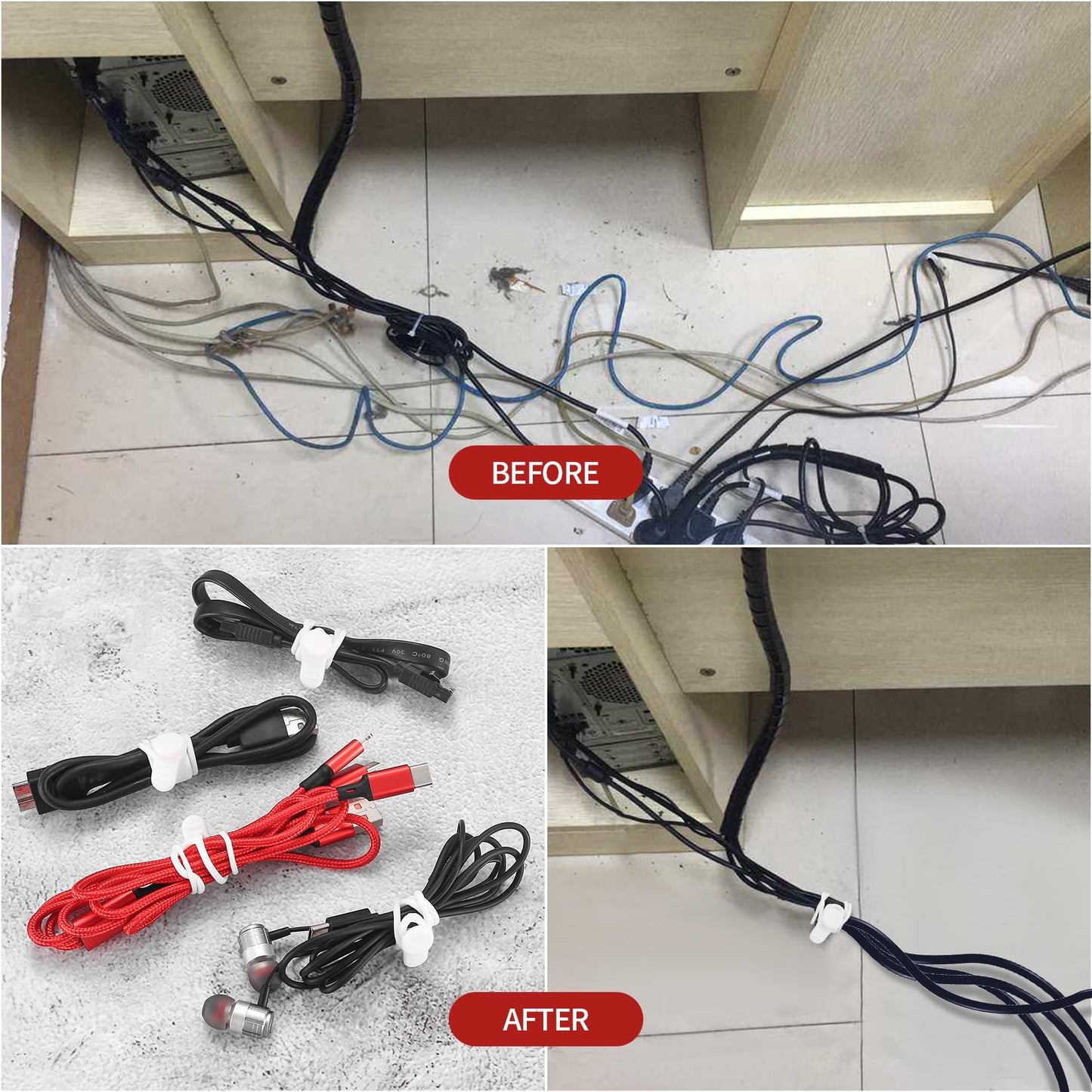 25 Pcs Silicone Cable Ties, Reusable Cable Straps Wire Organizer