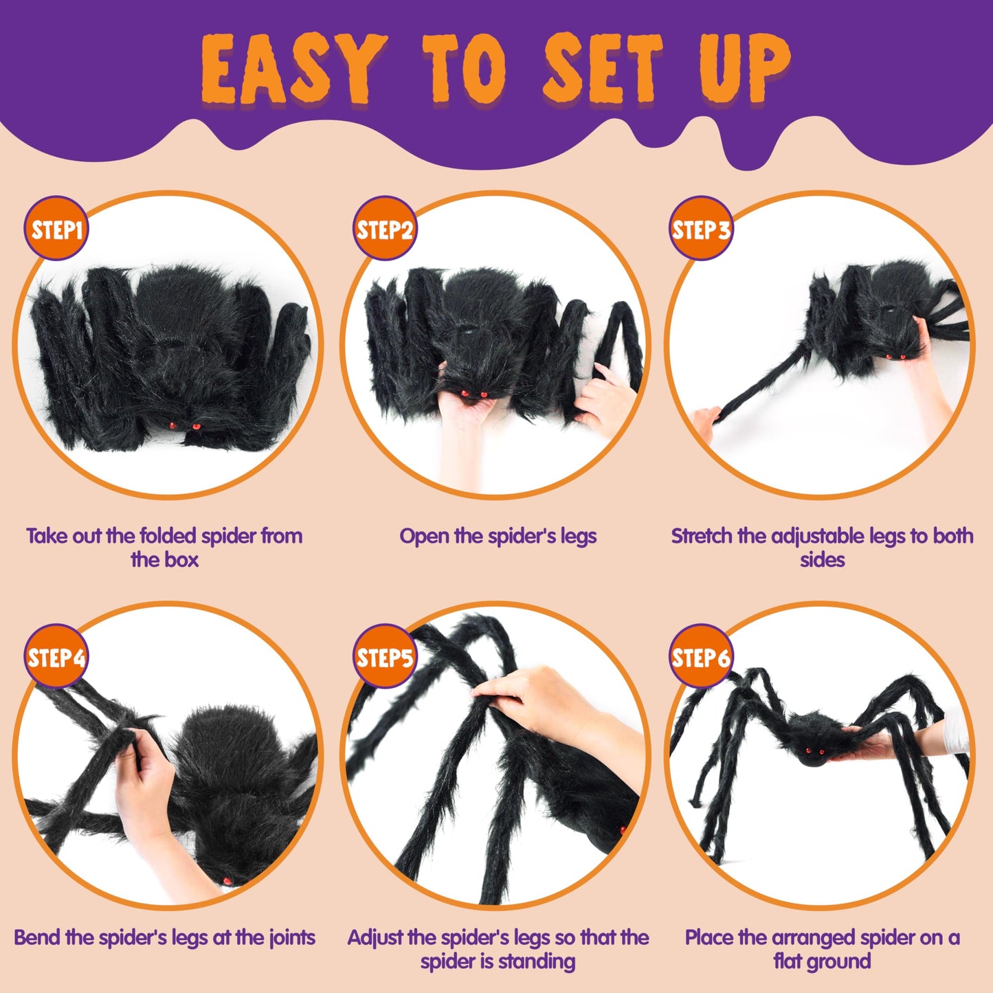 JOYIN 5ft Giant Halloween Spider – Large Black Spider for Outdoor Yard