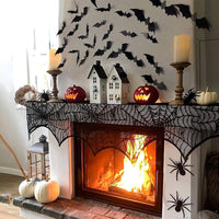 Black Lace Spider Web Table Runners for Halloween Decor