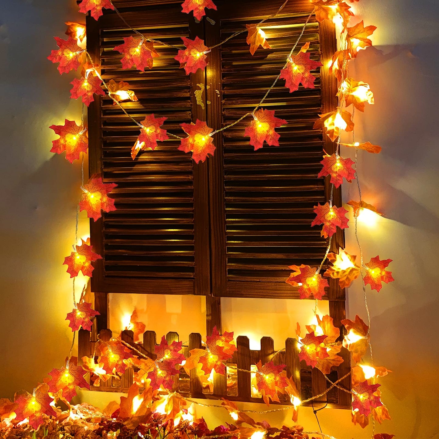 TURNMEON 2-Pack 20ft Maple Leaf LED String Lights