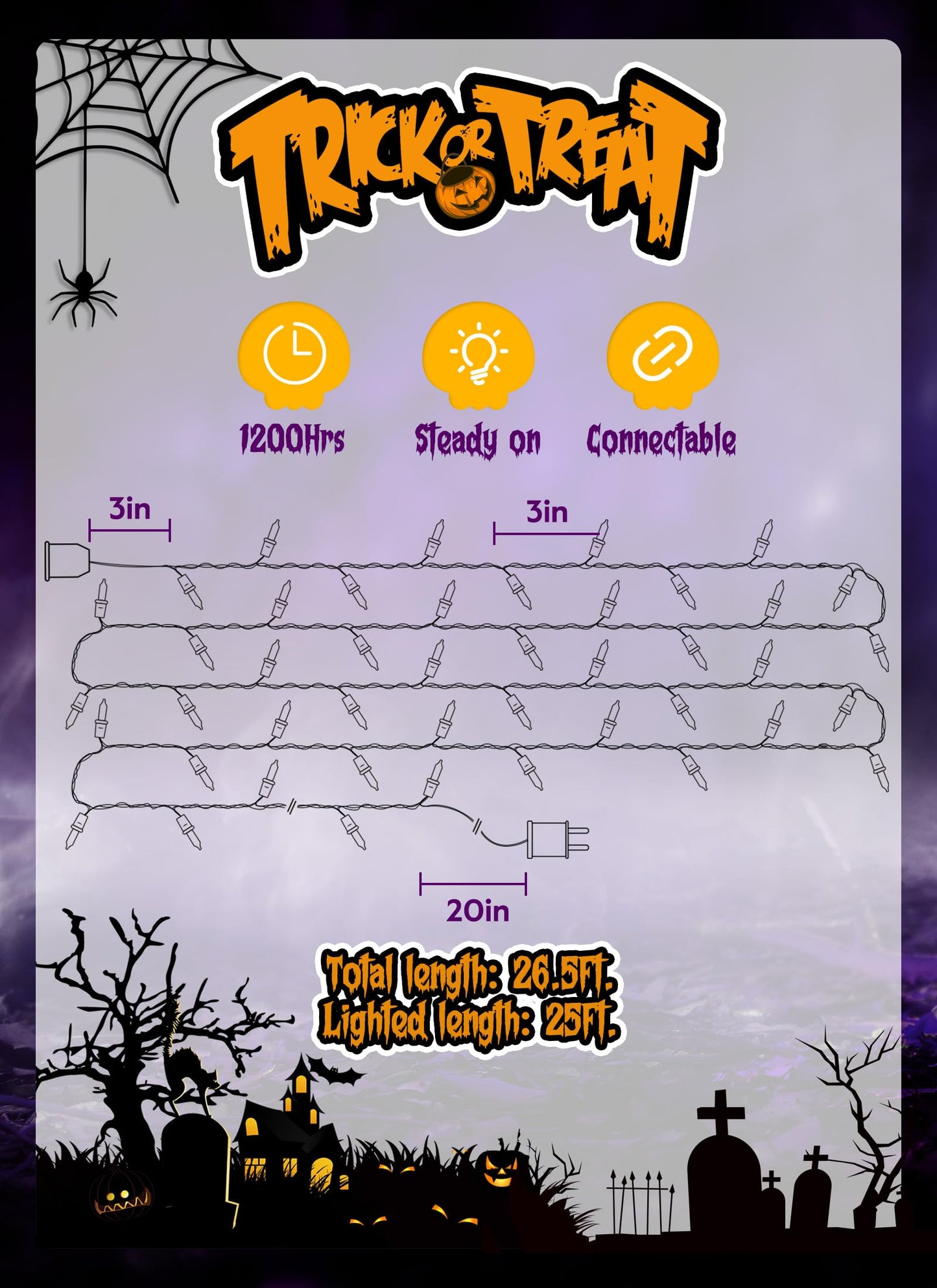 Minetom 25FT Halloween Purple String Lights