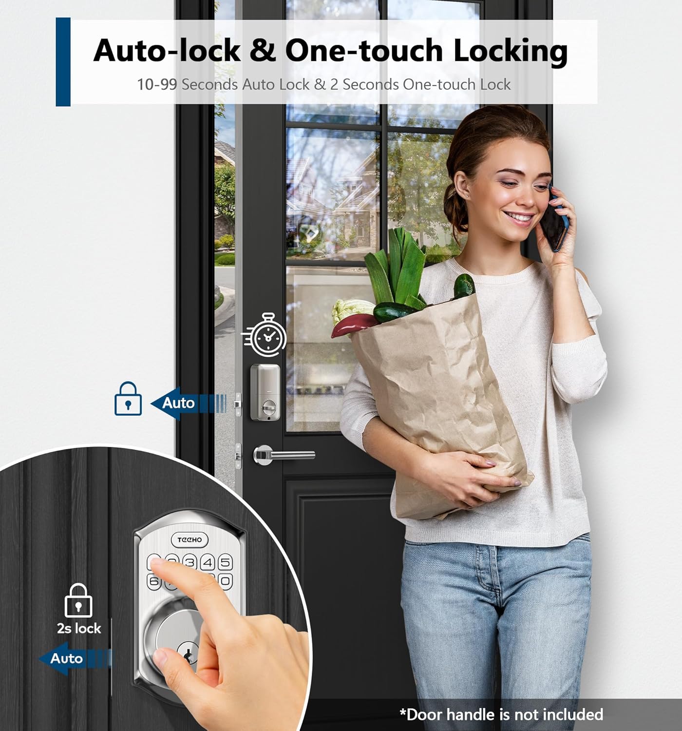 TEEHO TE002 Fingerprint Door Lock - Keyless Entry Door Lock - Electronic Keypad Deadbolt - Smart Locks for Front Door - Auto Lock - Easy Installation - Satin Nickel