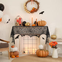 Black Lace Spider Web Table Runners for Halloween Decor