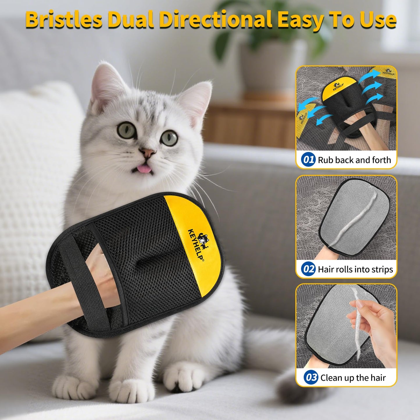 2Pcs Pet Hair Removal Glove for Dogs & Cats