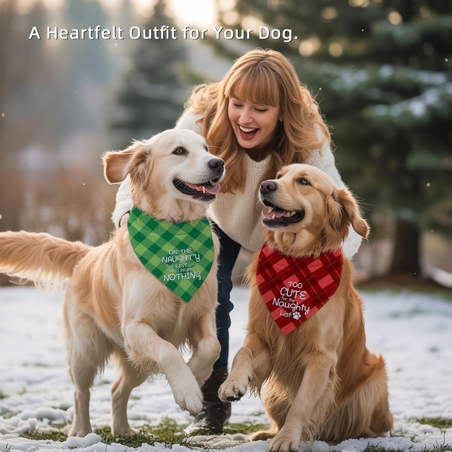 Festive Plaid Dog Christmas Scarves for Medium and Large Dogs