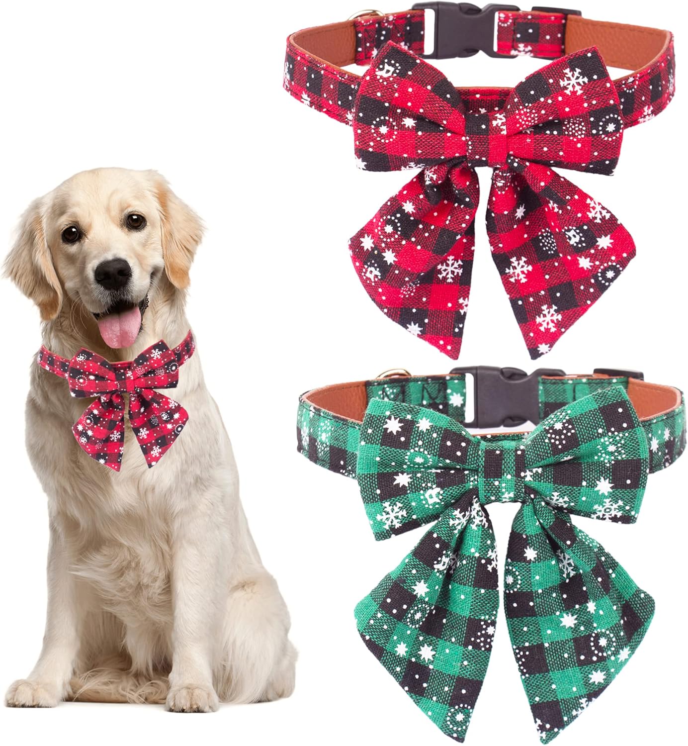 ADOGGYGO Adjustable Dog Bowtie Collar Red Green Plaid