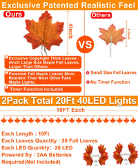 TURNMEON 2-Pack 20ft Maple Leaf LED String Lights