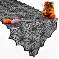 Black Lace Spider Web Table Runners for Halloween Decor