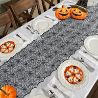 Black Lace Spider Web Table Runners for Halloween Decor