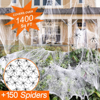 1400 Sqft Halloween Spider Web with 150 Fake Spiders